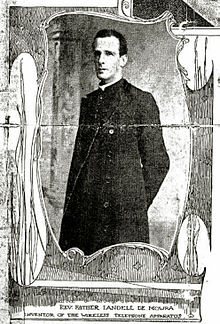 Fotografia do padre no jornal New York Herald, com a legenda: “Reverendo Padre Landel de Moura, inventor do aparelho de telefone sem fio